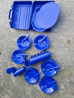 Vintage blauwe picknickset in koffertje, Ophalen of Verzenden, Zo goed als nieuw
