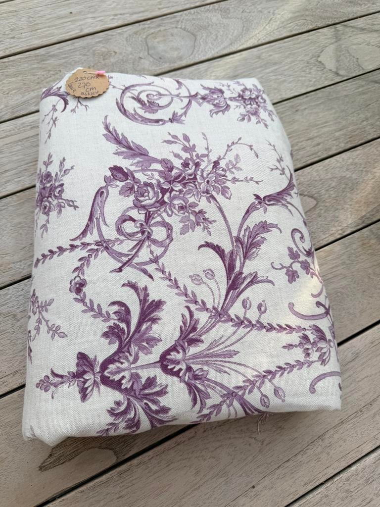 Laura Ashley vintage stof 270 cmx235 cm paars zand toile, Ophalen, 120 cm of meer, Paars, 200 cm of meer