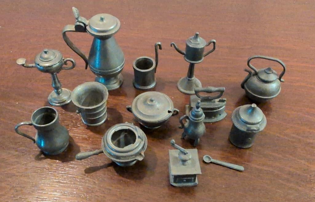 Miniatuur tinnen keukengerei en accessoires - Set van 13, Ophalen