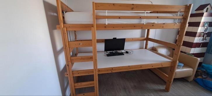 Hoogslaper met bureau - bed, Huis en Inrichting, Slaapkamer | Stapelbedden en Hoogslapers, Gebruikt, Hoogslaper, 90 cm, 200 cm