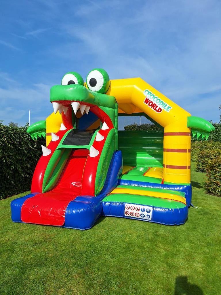 Springkussen "krokodil" met glijbaan TE HUUR, Ophalen, Zo goed als nieuw, Overige