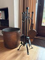 Haardstel met blaasbalg en koperen houtmand, Ophalen of Verzenden, Gebruikt, Houthaard