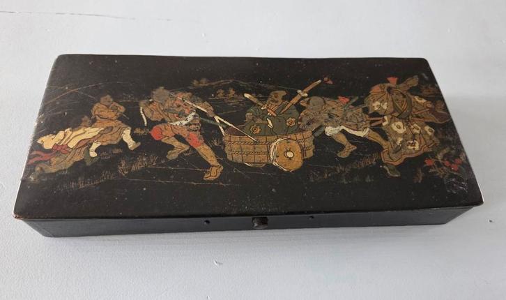 Antieke grote Franse schrijfdoos papier-maché met Chinese, Antiek en Kunst, Curiosa en Brocante, Ophalen of Verzenden