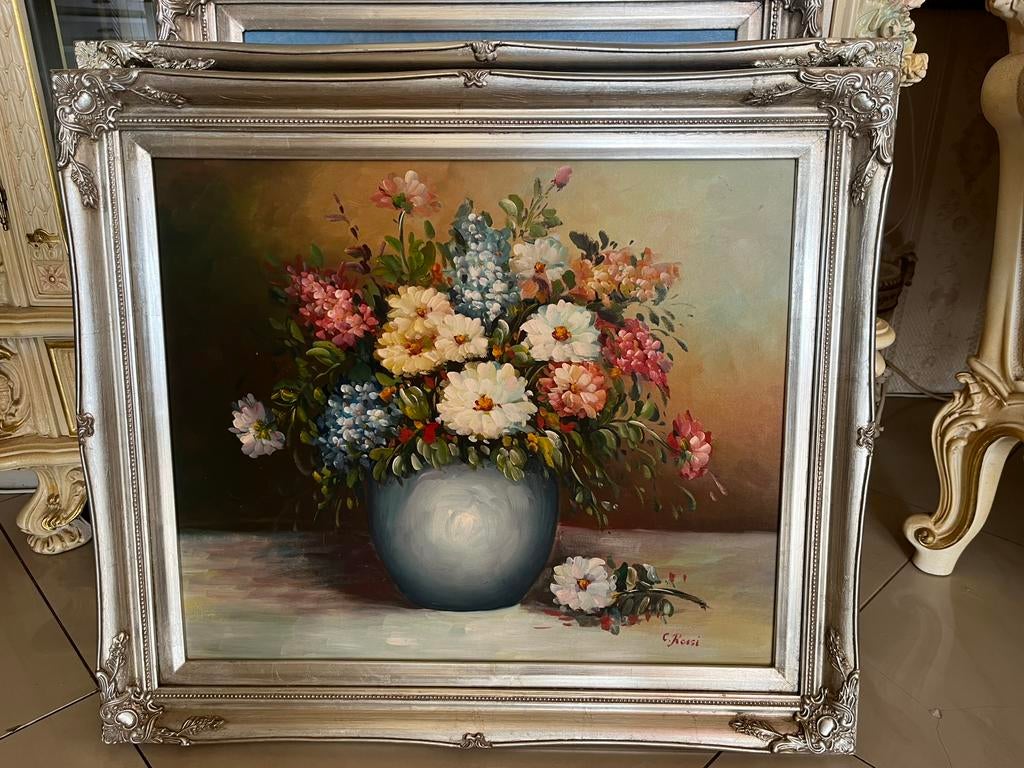 Olieverf bloemen schilderij, Antiek en Kunst, Ophalen of Verzenden