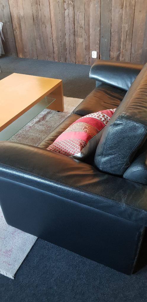 2 zits bankstel zwart leer + salontafel, Huis en Inrichting, Ophalen, Tweepersoons, Zo goed als nieuw, Leer