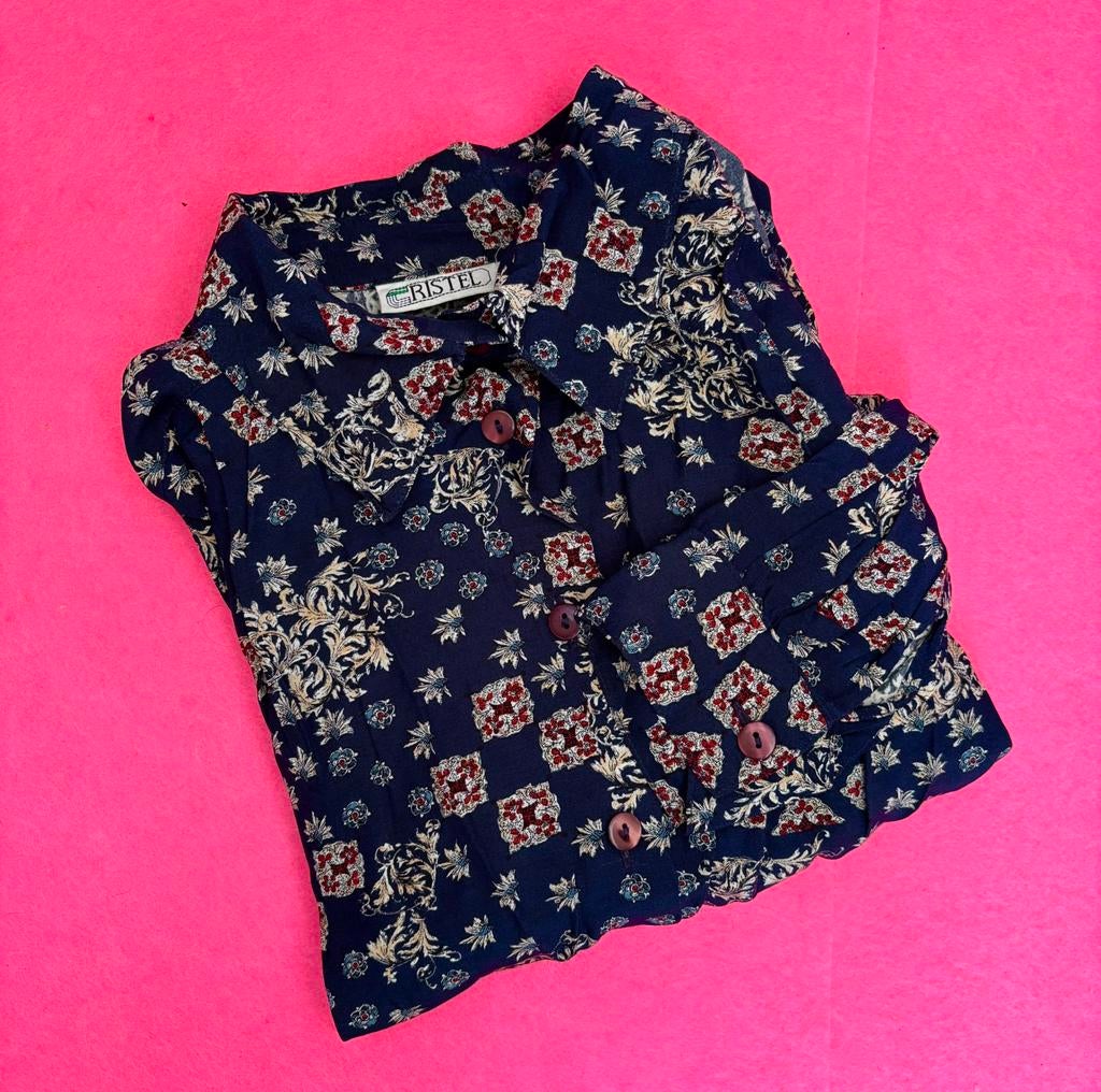 Ristel vintage blouse donkerblauw maat M, Kleding | Dames, Blouses en Tunieken, Ophalen of Verzenden, Zo goed als nieuw, Maat 38/40 (M)