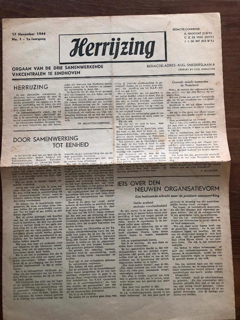 Eindhoven.17 November 1944. No. 1 - 1e Jaargang: Herrijzing,, Verzenden, Overige onderwerpen, Tweede Wereldoorlog, Gelezen
