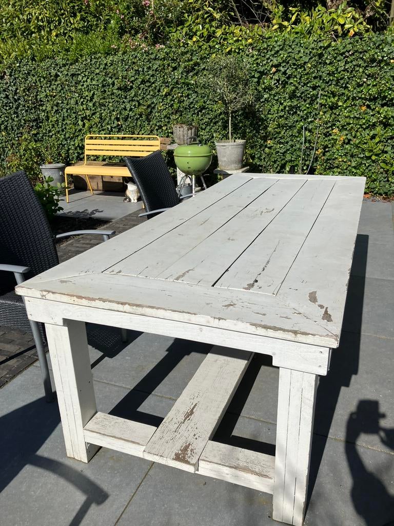 Witte grenen tuintafel, Ophalen, Gebruikt, Rechthoekig, Hout