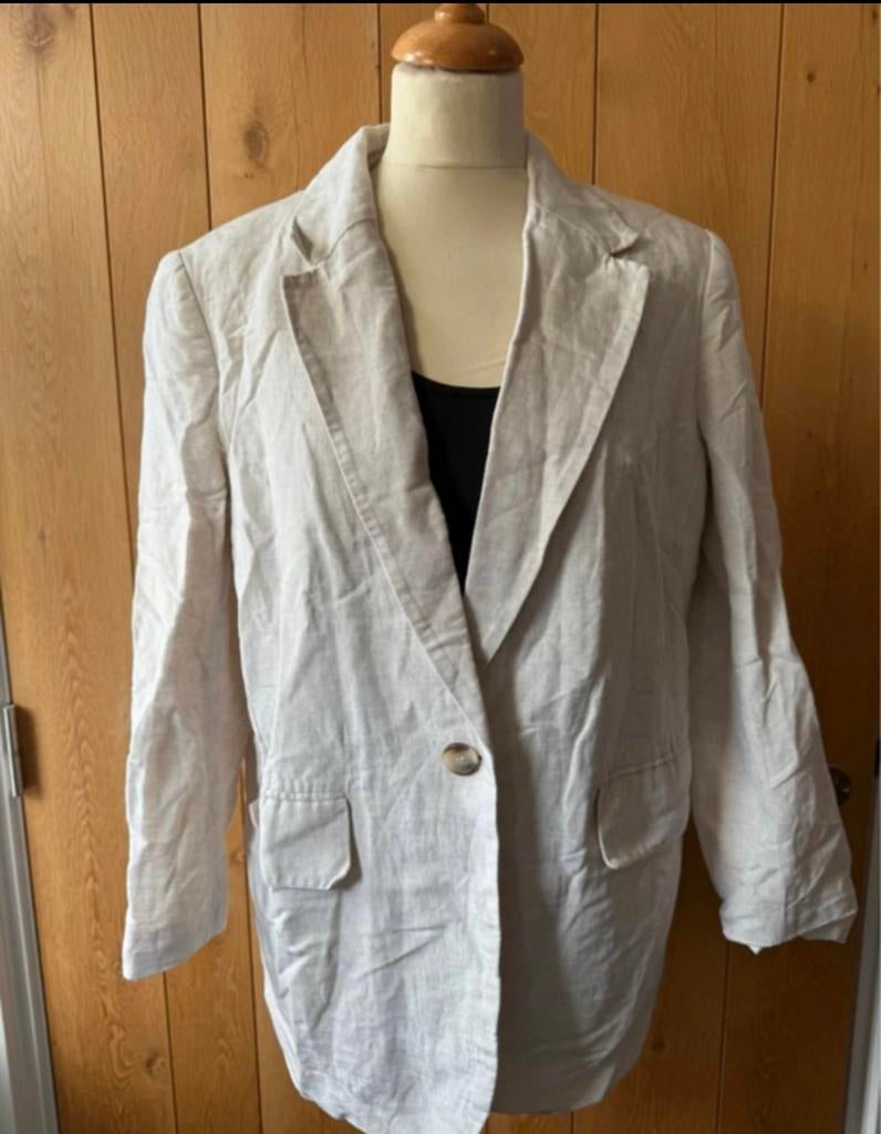 H&M Linnen Jasje - Maat S, Beige, Ophalen of Verzenden, Zo goed als nieuw, Jasje