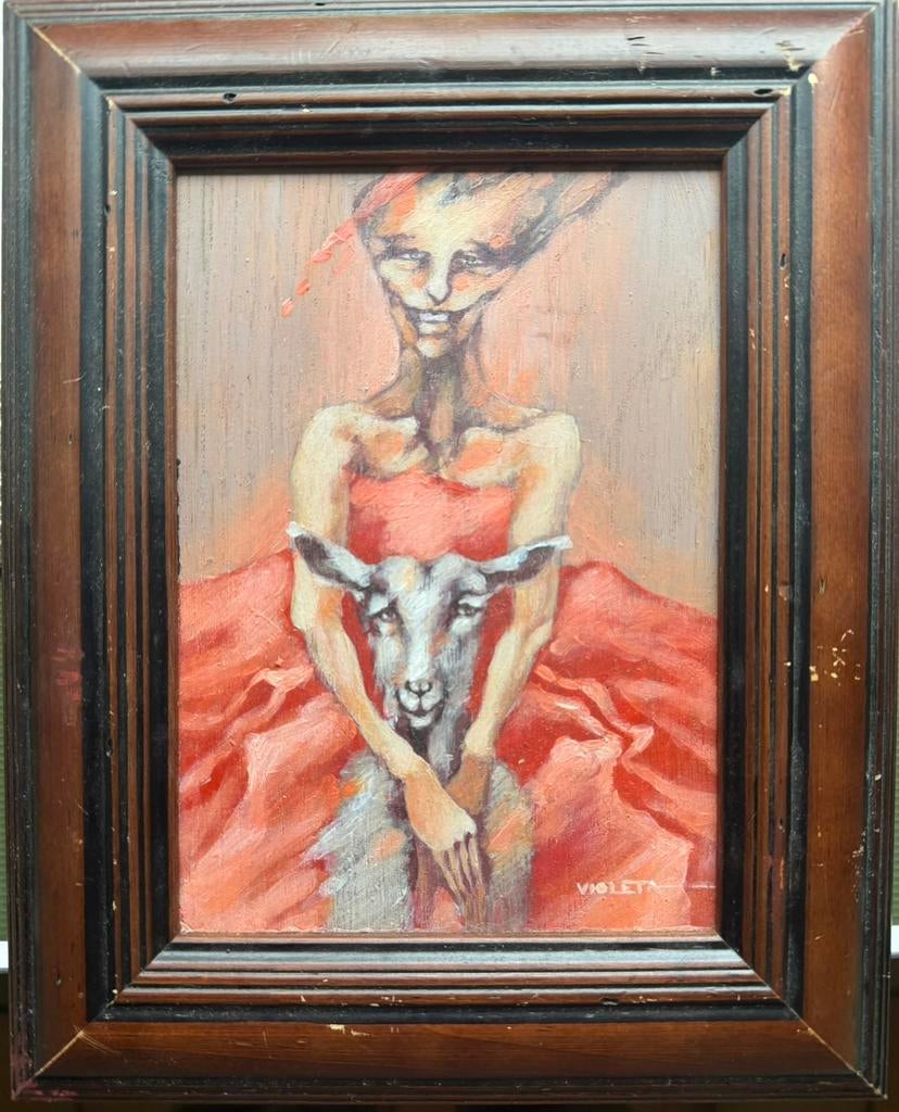 Vrouw met geit, Antiek en Kunst, Ophalen of Verzenden