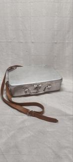 Vintage Aluminium Lunchbox met Leren Riem - 28x21x7cm, Ophalen of Verzenden