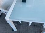 Witte aluminium tuintafel met glazen blad,verstelbare poten, Ophalen, Zo goed als nieuw, Rechthoekig, Aluminium