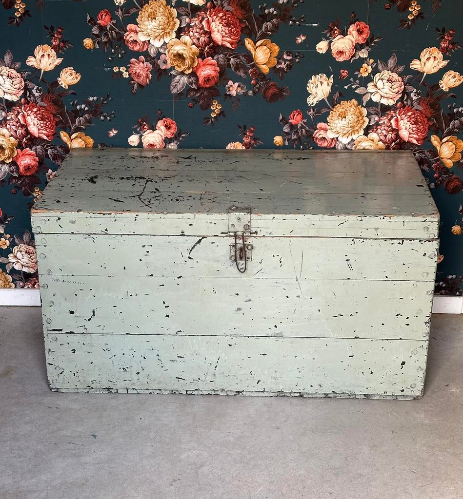 Brocante kist - groen - sleets - landelijk, Ophalen, Gebruikt, 50 tot 100 cm, Minder dan 50 cm