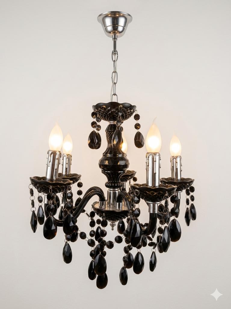 Zwarte kroonluchter met 5 lampen, Ophalen, Gebruikt, Metaal