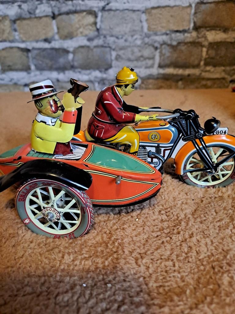 Vintage Blikken Speelgoed Motor met Zijspan, Ophalen of Verzenden, Gebruikt