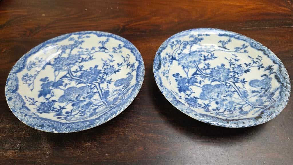 Set van 2 Antieke Chinees Porseleinen Bordjes Blauw-Wit, Ophalen