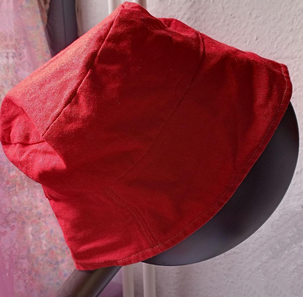 Vintage Jaren '60 '70 bucket hat vissershoedje rood katoen, Ophalen of Verzenden, Zo goed als nieuw, One size fits all, Hoed