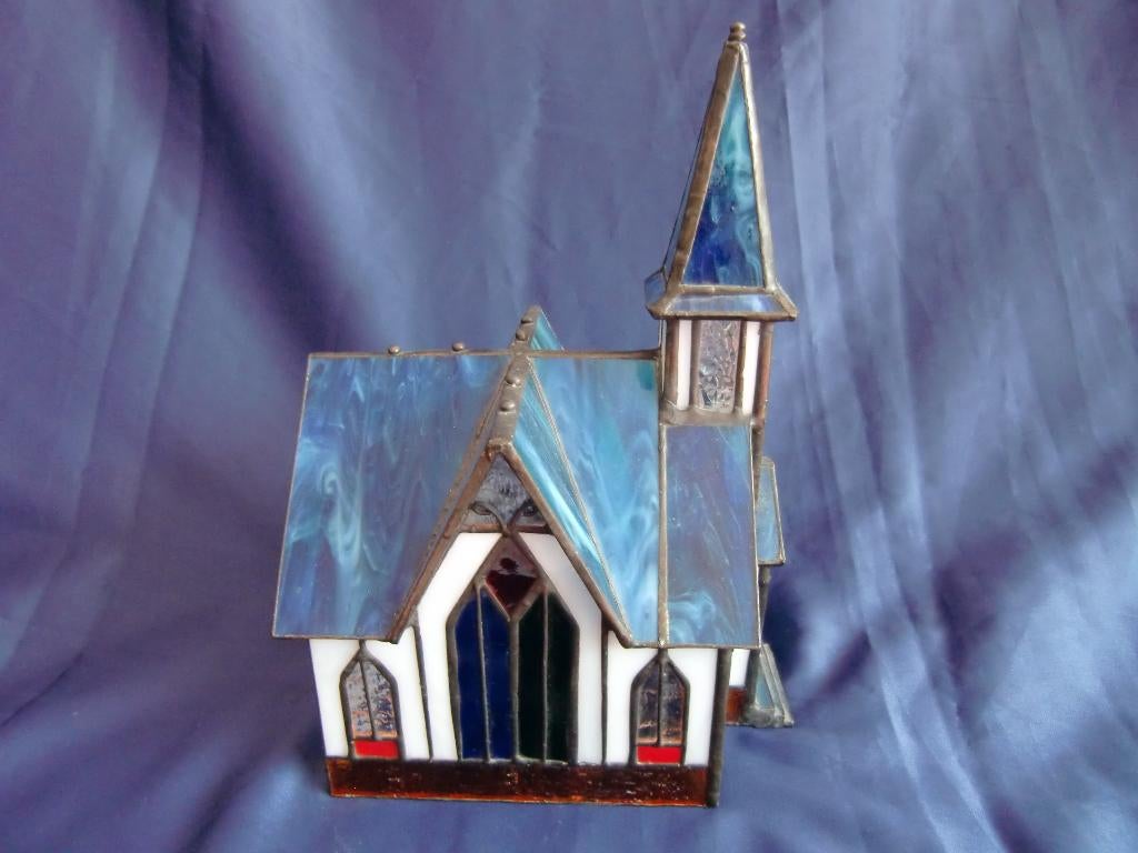 Glas in lood kerkje Tiffany, Antiek en Kunst, Ophalen of Verzenden