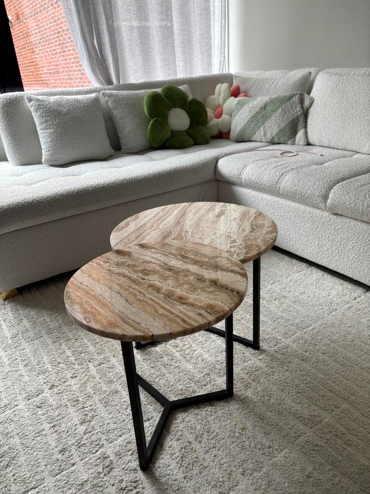 Set van 2 marmeren salontafels, Huis en Inrichting, Tafels | Salontafels, Zo goed als nieuw, Minder dan 50 cm, 50 tot 100 cm, Rond