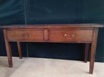 Antieke eikenhouten sidetable met 2 lades, 100 tot 150 cm, Ophalen of Verzenden, Zo goed als nieuw, 25 tot 50 cm
