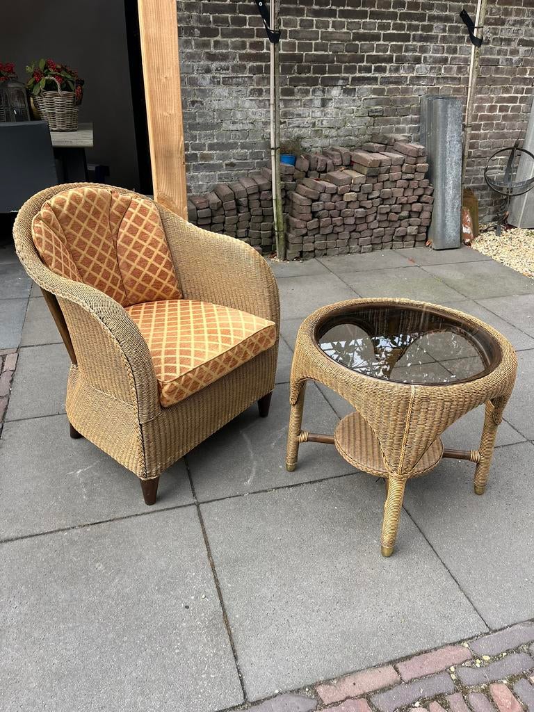 Loyd loom stoeltje, Gebruikt, Bruin, Riet of Rotan, Eén