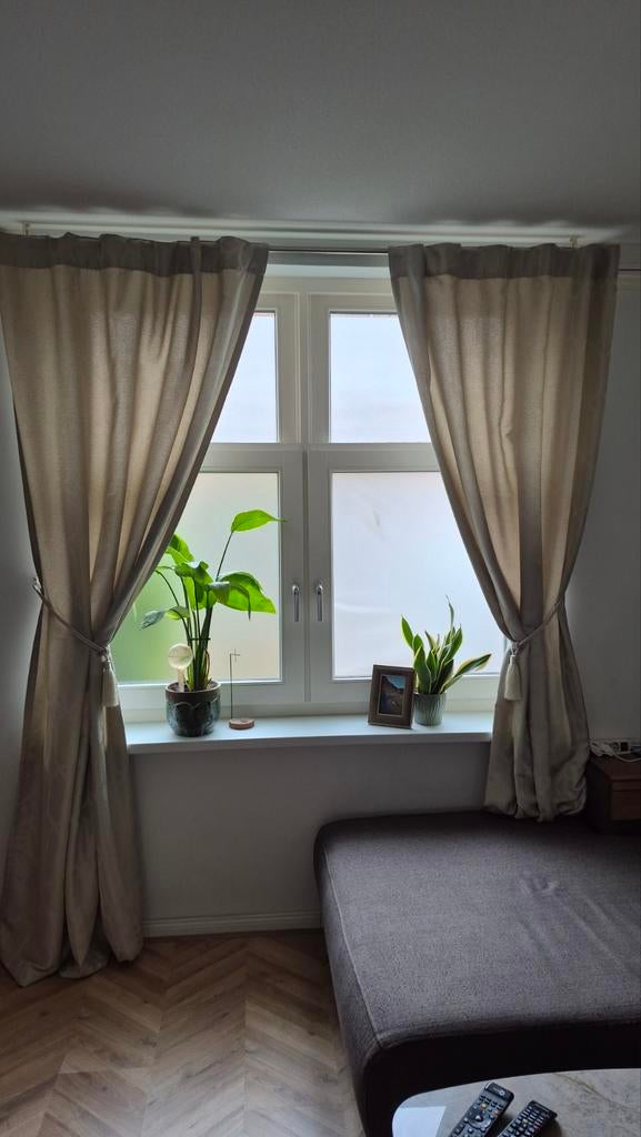 Compleet gordijn, Ophalen, 200 cm of meer, Beige, Zo goed als nieuw