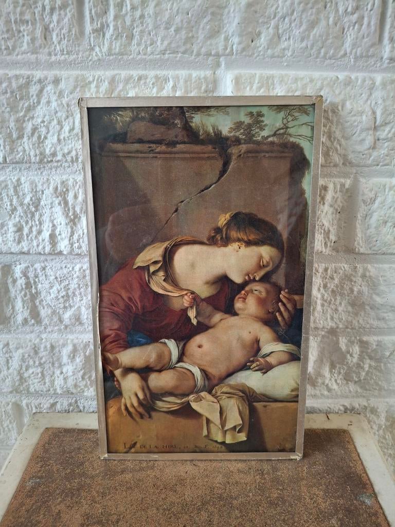 Ingelijste prent van L. De La Hire, Madonna met Kind, Antiek en Kunst, Ophalen of Verzenden
