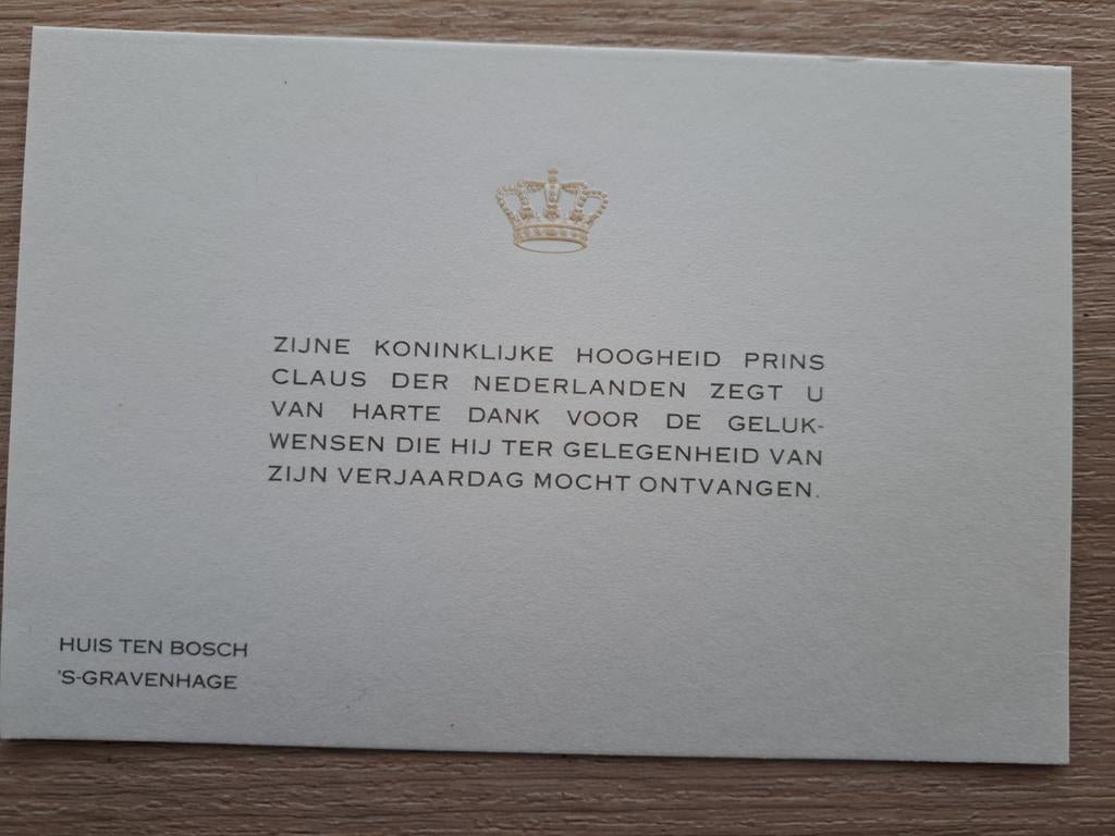 Bedankkaart Prins Claus, Ophalen of Verzenden, Kaart, Foto of Prent