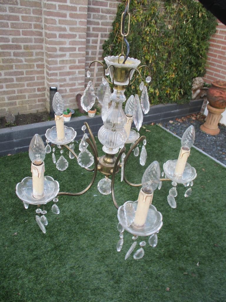 brocante kroonluchter met glazen pegels, Ophalen