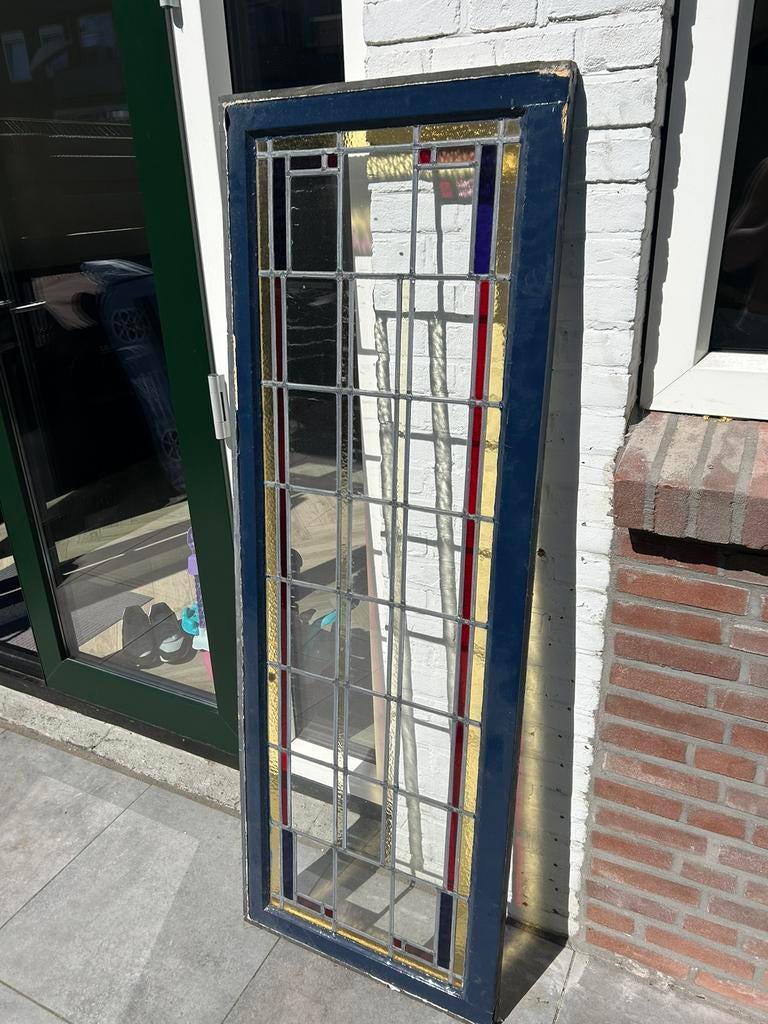 Glas in lood 155 x 46 cm, Doe-het-zelf en Verbouw, Glas en Ramen, Ophalen, Gebruikt, Minder dan 80 cm, Glas in lood