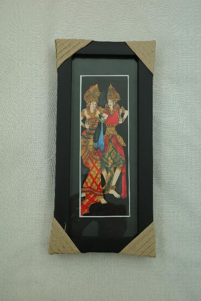 Ingelijst Balinees kunstwerk – Rama en Shinta, Ophalen of Verzenden