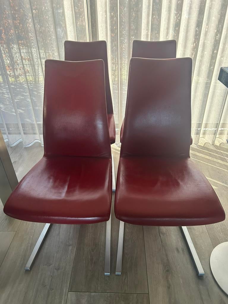 Rolf Benz eetkamerstoelen, 4 stuks model 7800, bordeauxrood, Ophalen, Leer, Zo goed als nieuw, Modern