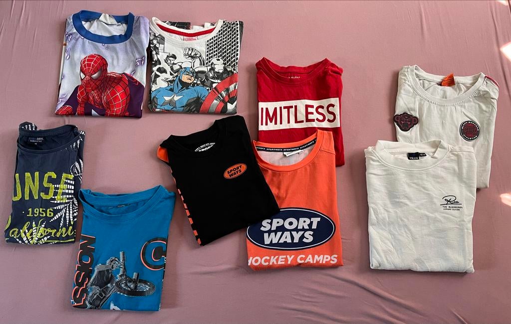 8x shirts korte mouw en 1x mouwloos shirt jongen maat 140, Kinderen en Baby's, Kinderkleding | Maat 140, Gebruikt, Jongen, Shirt of Longsleeve