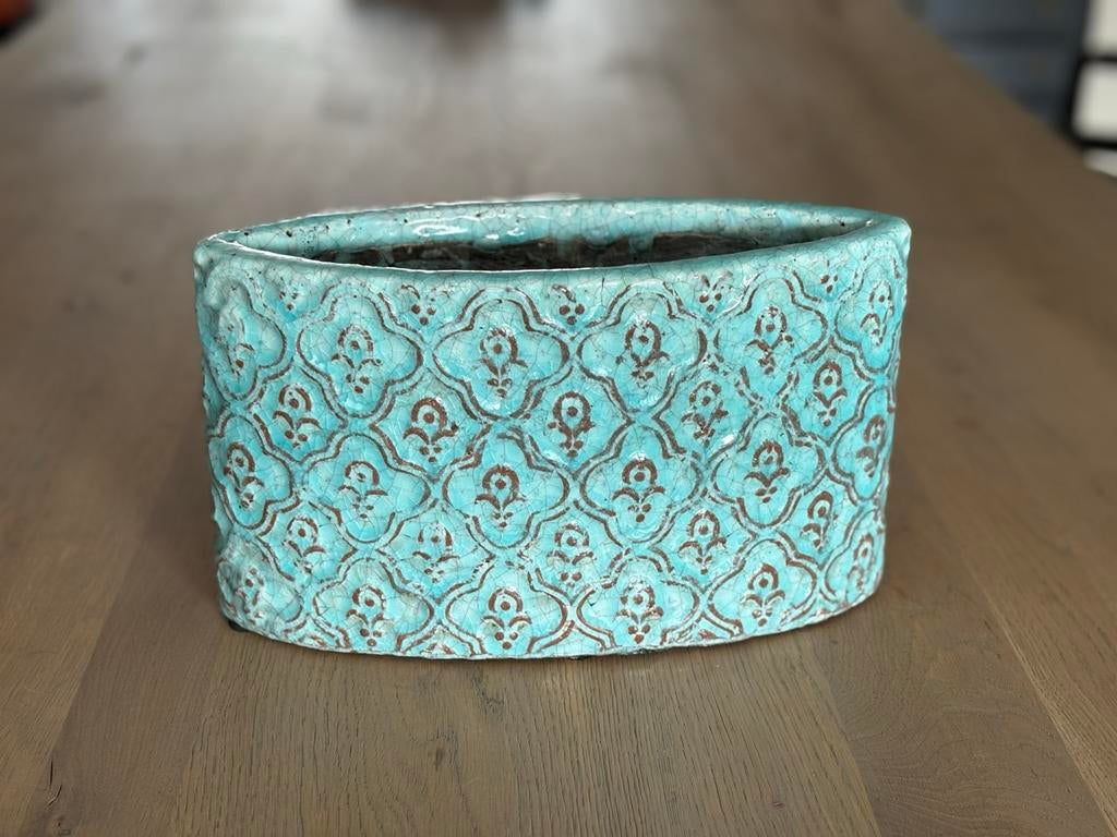 Turquoise ovale bloempot, Ophalen, Binnen, Zo goed als nieuw, Overige vormen