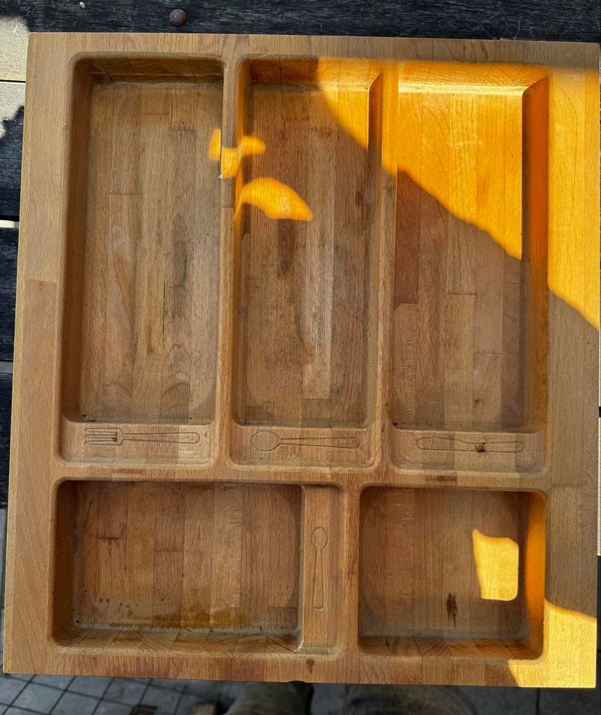 Bestekbak massief beuken 3x, Ophalen, Hout, Overige typen, Gebruikt