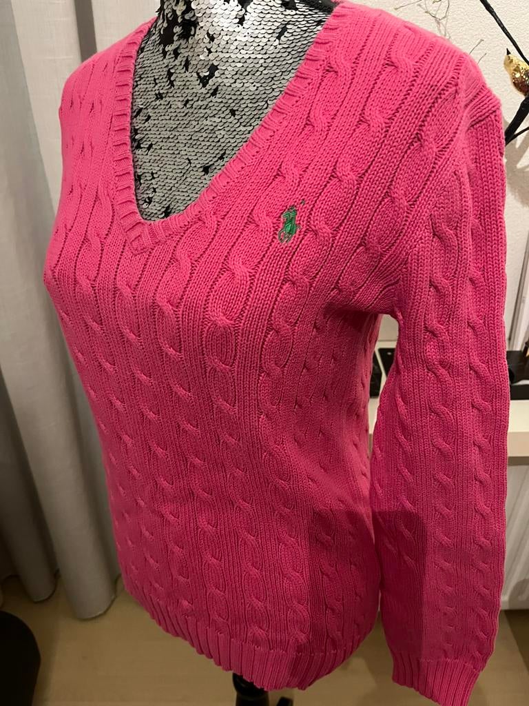 Prachtige RALPH LAUREN V hals trui met groen logo mtM/L, Maat 38/40 (M), Ophalen of Verzenden, Roze, RALPH LAUREN