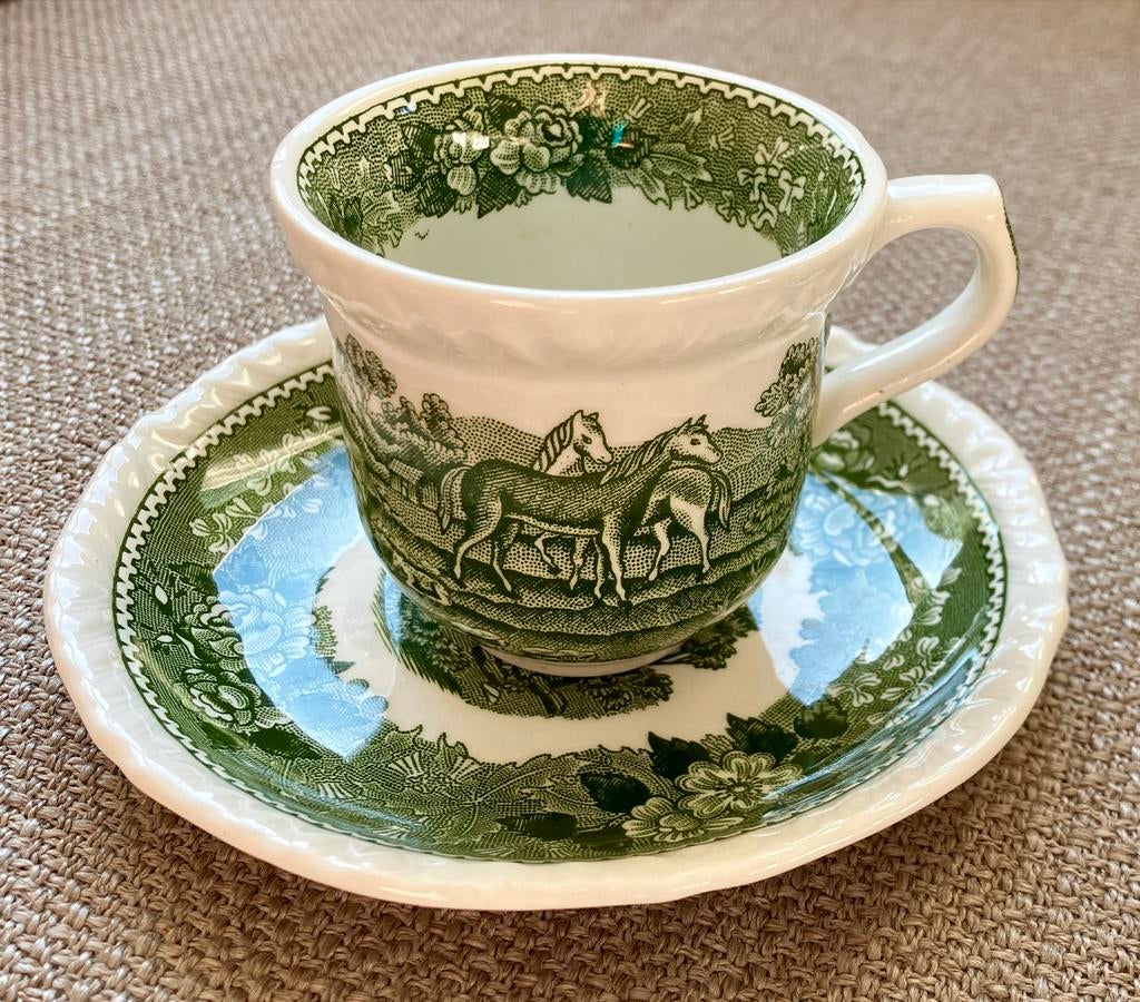 Adams Englisch Ironstone kop en schotel; groen., Ophalen of Verzenden