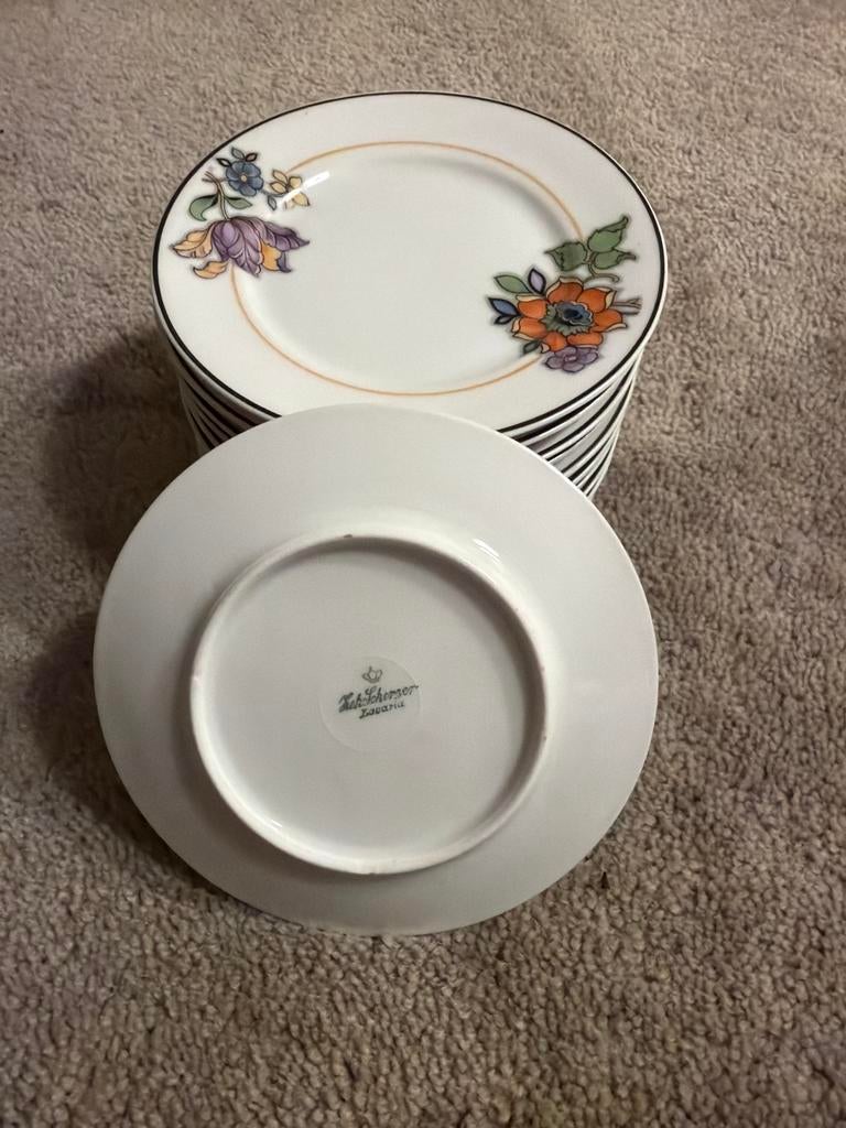 Set van 10 Hutschenreuther Bavaria gebaksbordjes met bloemen, Ophalen of Verzenden