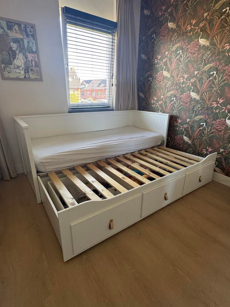 IKEA Hemnes Bedbank - Wit met uitschuifbaar bed, Ophalen, Wit, Tweepersoons, 80 cm