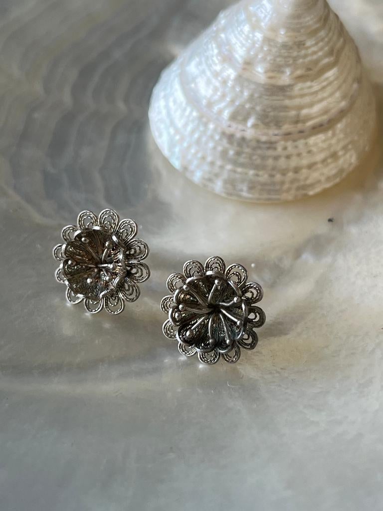 Oude filigrain zilveren oorbellen, Sieraden, Tassen en Uiterlijk, Antieke sieraden, Ophalen of Verzenden, Zilver, Oorbellen