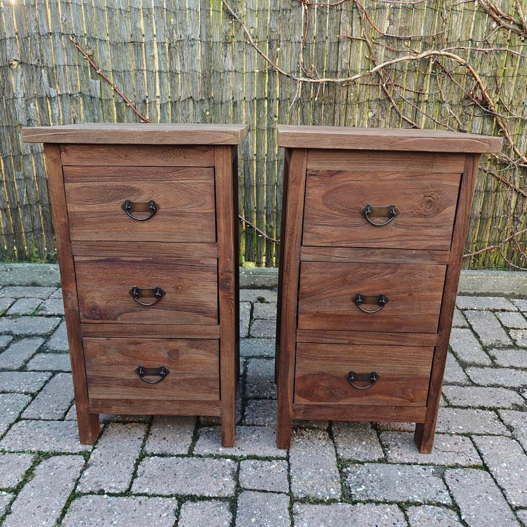 Set van 2 teak nachtkastjes NIEUW, Ophalen, Nieuw, Minder dan 45 cm