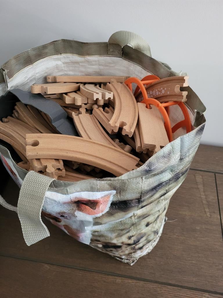Grote set houten treinrails met accessoires, Ophalen, Gebruikt