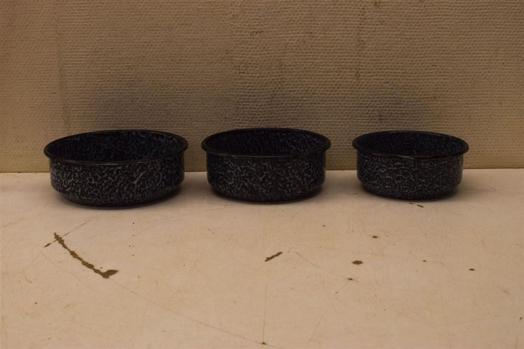 3 stuks grijs gewolkt emaille schaaltjes 44365, Ophalen of Verzenden