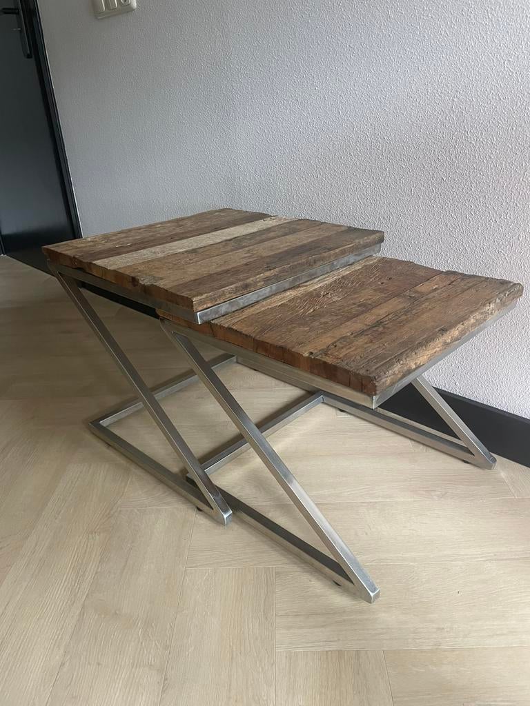 Hout / zilver salontafels, Huis en Inrichting, Tafels | Eettafels, Ophalen, Gebruikt, 50 tot 100 cm, Tot twee personen