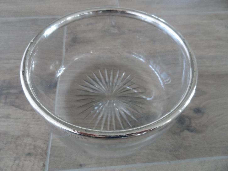 Glazen schaal met zilveren rand - Engels 925., Antiek en Kunst, Antiek | Goud en Zilver, Zilver, Ophalen of Verzenden