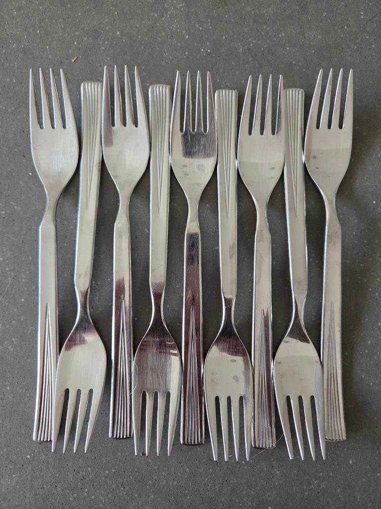 9 vorken, Gebruikt, Ophalen of Verzenden, Rvs of Chroom, Vaatwasserbestendig
