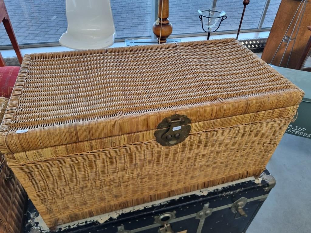 Grote rieten mand met deksel - 87x45x46 cm, Huis en Inrichting, Woonaccessoires | Kisten, Ophalen, Overige materialen, Gebruikt