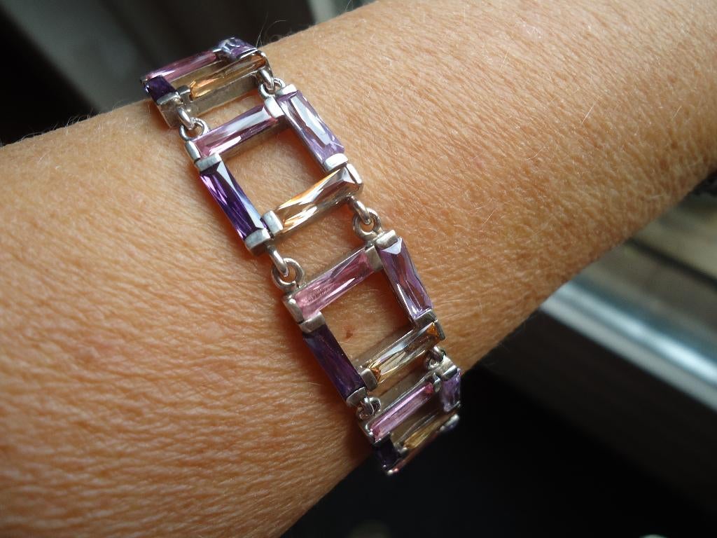 mooie echt zilveren armband met swarovski lila paars 925, Met kristal, Ophalen of Verzenden, Zo goed als nieuw, Zilver