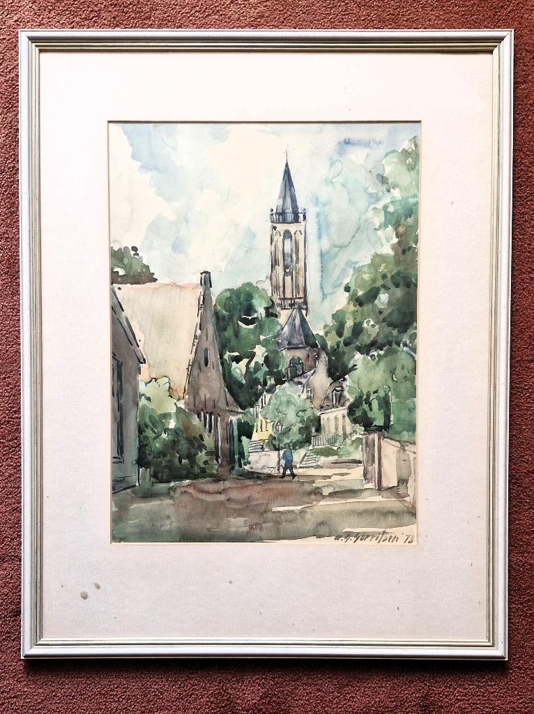 AQUAREL "Amerongen 1978" van A.G.Gerritsen,, Antiek en Kunst, Kunst | Schilderijen | Klassiek, Verzenden