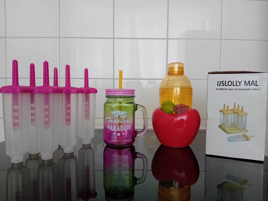 Cocktail set kunststof, ijslolly maker 6 ijsjes, 5 compleet, Ophalen, Zo goed als nieuw